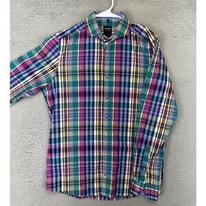 Olymp Level Five Dress Shirt Adult 15.3-4 40 Multi Plaid Body Fit Button Up Mens